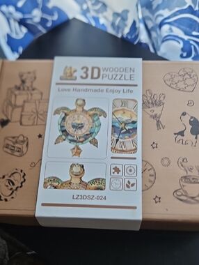 3D Wooden Puzzle Turtle Wall Clock - Blue Green